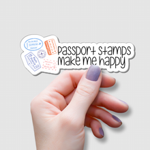 Load image into Gallery viewer, Passport Stamps Makes Me Happy | waterproof vinyl sticker | Positive Sticker | Traveling Lovers |