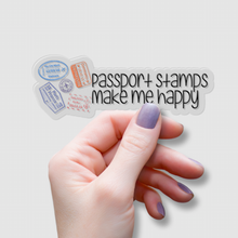 Load image into Gallery viewer, Passport Stamps Makes Me Happy | waterproof vinyl sticker | Positive Sticker | Traveling Lovers |
