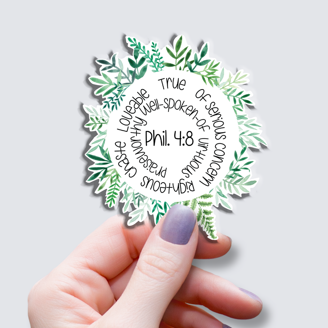 Philippians 4:8 Green - Vinyl Sticker