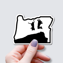 Load image into Gallery viewer, Couple Jumping on Hike-Oregon State Sticker
